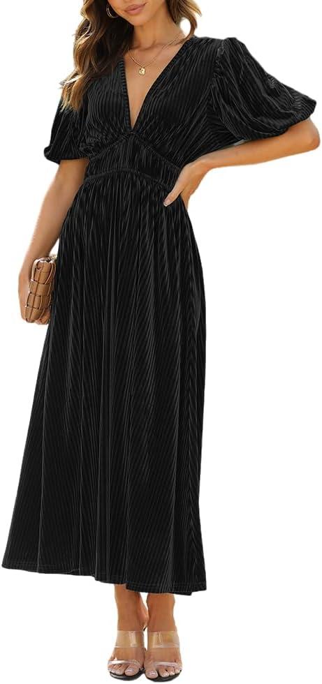 Sissyaki Women's Velvet Formal Dresses for Wedding Guest 2025 Fall Winter Dress (Large)