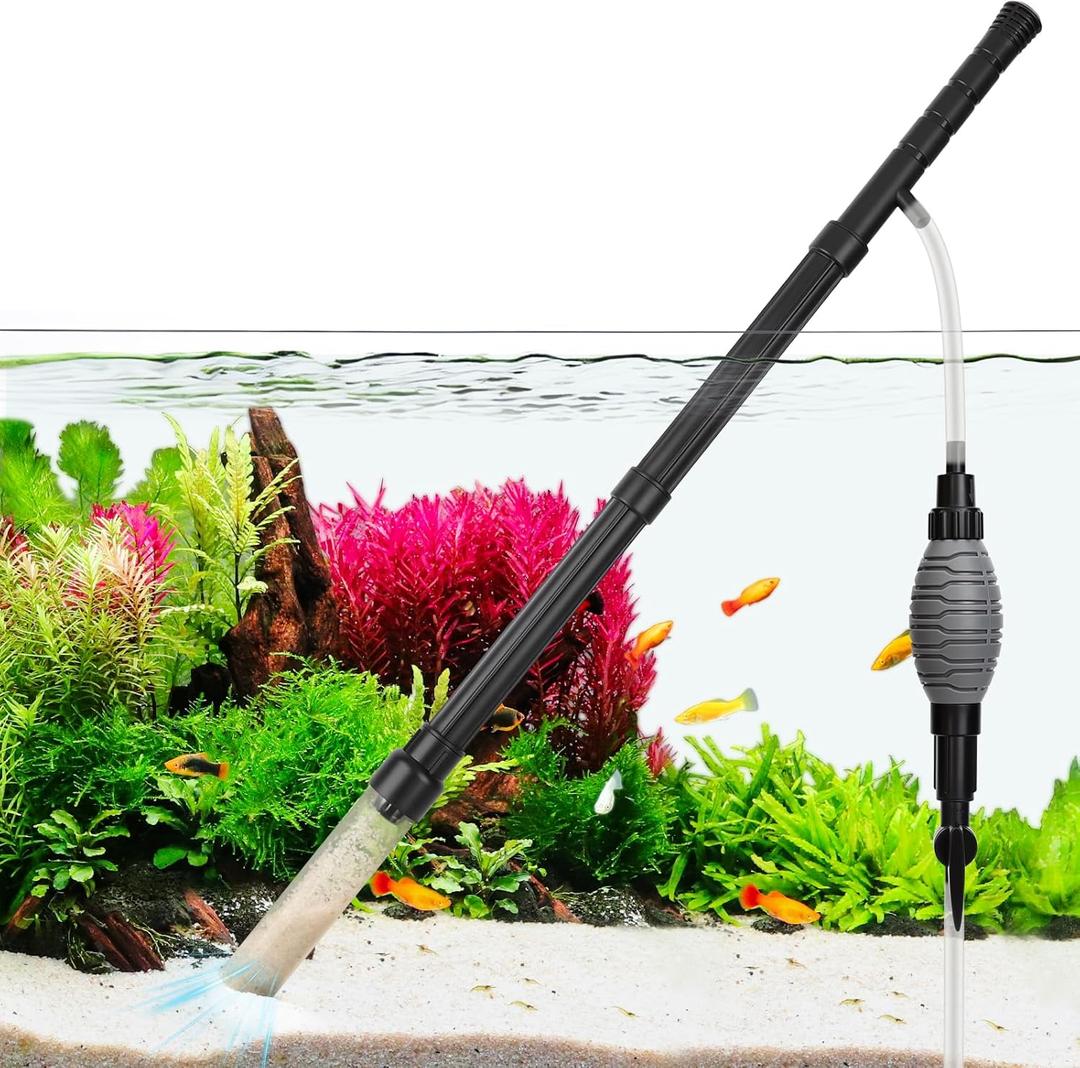 AQQA Gravel Vacuum for Aquarium Siphon - Adjustable Flow Fish Tank Cleaner with Handle, Manual Siphon Pump Water Changer Sand Rock Suction Cleaner, Upgraded Hard Hose with Threaded Connection (S)