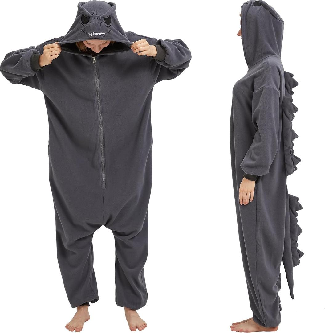 Unisex Adult Dinosaur Onesie Movie Character Marine Iguana Monster Cosplay Costume Halloween Jumpsuit Homewear (Gray, L)
