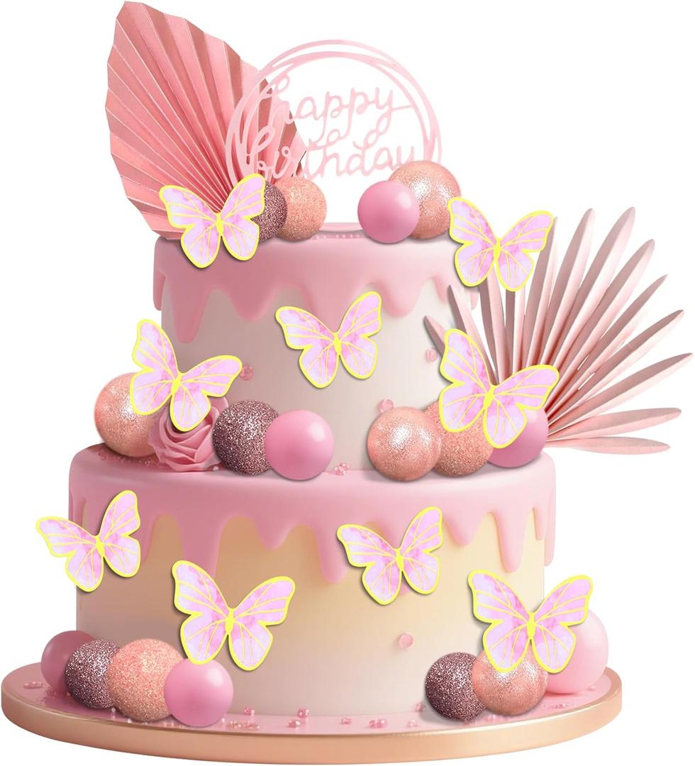 2 x Balls Cake Toppers Butterfly Cake Topper Rose Gold Cake Decorations