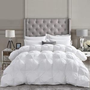Luxurious All-Season Goose Down Feather Fiber Comforter Super King Size Duvet Insert (120x120), Exquisite Pinch Pleat Design- White, Premium Baffle Box, 100% Egyptian Cotton Cover, 85 oz. Fill Weight