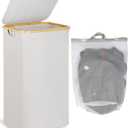efluky Laundry Basket with Lid and Removable Bag, 100L Tall Laundry Hamper with Bamboo Handles, Aesthetic Dirty Clothes Bin for Laundry Room, Bathroom, Bedroom and Dorm, Light Grey