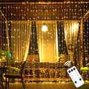 JMEXSUSS 600 LED Curtain Lights Outdoor, 9.5x19.6ft Christmas String Lights Plug in with Remote, 8 Modes Wall Hanging Lights for Bedroom Patio Ceiling Birthday Party Backdrop Wedding Decor, Warm White