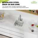 Kitchen And Bar Sink, 15x17 Inch Stainless Steel Drop In Kitchen Sink Modern Single Bowl Topmount Bar Sink Combo-SS Grid,Silicon Mat,Drain Strainer Set Compatibility With Various Kitchen & Bar Style