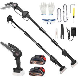 2-in-1 Cordless Pole Saw, Cordless Chain Saw, 33Ft/s Battery Pole Saw with 2Pcs 1500mAh Batteries 4in/6in Chains, 13ft Reach Electric PoleSaw, Comes with 3 extension rods, for Tree Trimming