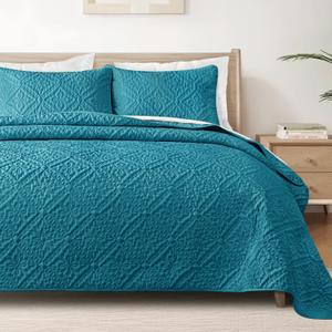 Exclusivo Mezcla California King Quilt Bedding Set, Lightweight Soft Bedspreads Coverlets with 2 Pillow Shams, Modern Teal Oversized Quilts King Size for All Seasons