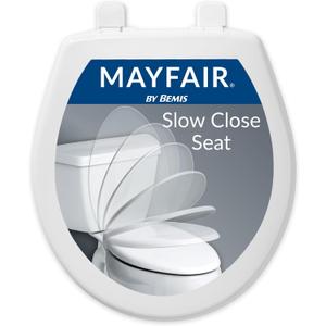 Mayfair Caswell Modern Slow Close Toilet Seat, Durable Plastic Seat, Made in USA, Round, White