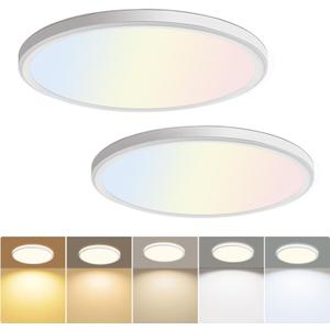 Hunhun 2 Pack 3200lm LED Flush Mount Ceiling Light 12 Inch, 5CCT Adjustable,Super Slim 0.87 inch led Ceiling Light Fixture for Bedroom, Living Room, Dining Room (White, 2-Pack)