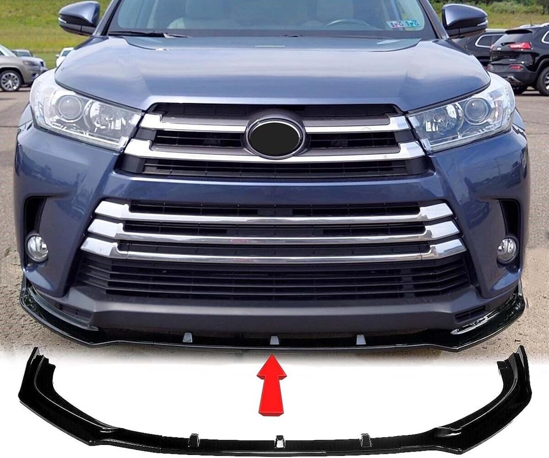 MUTUSAISI Gloss Black Front Bumper Lip Spoiler Splitter Fit for Toyota Highlander SE/LE/XLE/Hybrid/Limited 2017 2018 2019 Air Dam Chin Body Kit Accessories