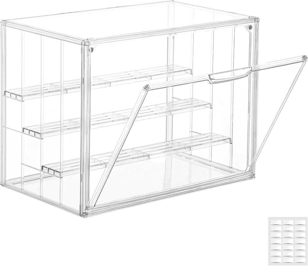 Attelite Acrylic Display Case,Upgrade 4 Tiers Clear Display Case with 3 Adjustable divider, Stackable Large Storage Box with Magnetic Door for Collectibles Action Figures
