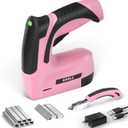SHALL Pink Electric Staple Gun, 2 in 1 Cordless Upholstery Stapler Nail Gun for Wood, 4V Rechargeable Brad Nailer Kit w/ 2500 Staples Nails, Staple Remover & Fast Charger for Crafts, DIY, Decoration