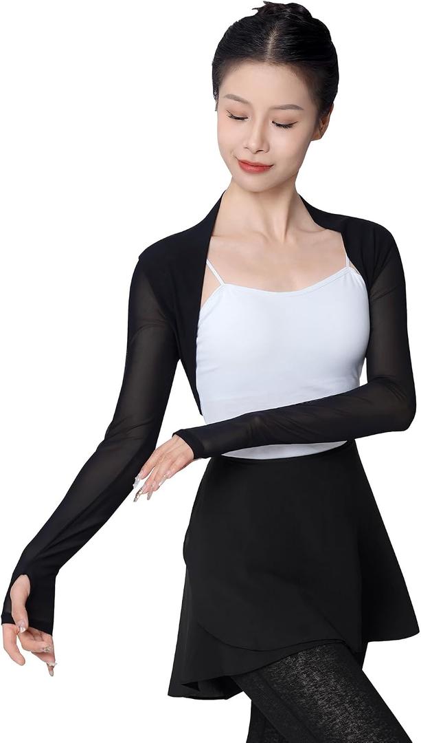 Dayrose Modal/Mesh Sleeve Women Ballet Shrug, Women Bolero Dance Top for Leotards, Dress (XL)