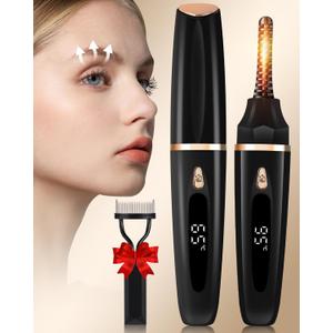 Heated Eyelash Curlers - Eye Lash Curler Heat with Eyelash Comb - Electric Eyelash Curler - Rizador De Pestañasey LED Display 3 Temp Settings USB Charge Natural Curling 24H for Women Makeup Tool Gifts