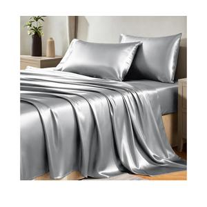 CozyLux Satin Sheets Queen Size Bed Set - 4 Piece Silky Queen Sheet Set, Luxury Light Grey Queen Sheets with Smooth and Soft Microfiber, Includes 1 Fitted Sheet, 1 Flat Sheet and 2 Pillowcases
