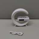 Bluetooth Speaker Wireless Phone Charger Station, G Shaped Music Lit Lamp, Colorful Atmosphere Light Wireless Charging And Alarm Clock, RGB Night Light for Bedroom, Office, Home Decor (White)