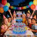 YestBuy 4 Tier Round Cupcake Stand Premium Cupcake Holder Acrylic Cupcake Tower Display- Cady Bar Party Dcor + LED Light String Ideal for Weddings, Birthday Parties & Events (Blue)