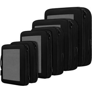 BAGAIL 6 Set Compression Packing Cubes Travel Accessories Expandable Packing Organizers (Square Mesh, 06-Black), 13.75 Inches X 12.75 Inches X 4.5 Inches
