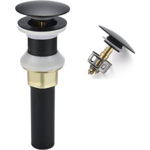 Bathroom Sink Drain,Drain Stopper Bathroom Sink Without Overflow,Pop Up Drain Assembly with Detachable Strainer Basket,Built-in Anti-Clogging Strainer,Stainless Steel Mattle Black