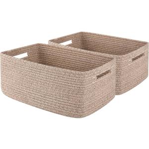 OIAHOMY 2-Packs Large Baskets for Organizing, Storage Basket for Shelves Clothes, Towels, Nursery, Toy Box, Woven Rope Basket for Living Room, Laundry, Bedroom, 15.75 * 11.81 * 7.09 IN, Brown