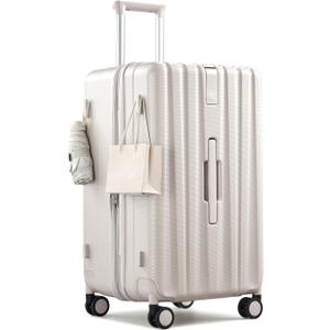 Hanke 24 Inch Plus Expandable Luggage Large Suitcases with Wheels, Medium Checked Luggage Hard Shell Suitcases, PC Trunk Luggage Extra Large Suitcase with Lock for Women Men(Ivory White)