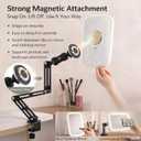 Ezcora Clip On Vanity Mirror with Light for Nearsighted Makeup, Magnetic Detachable Makeup Mirror with Extension Arm, Rechargeable 3 Color Lighted Mirror for Desk, Tabletop or Clamp-On Use
