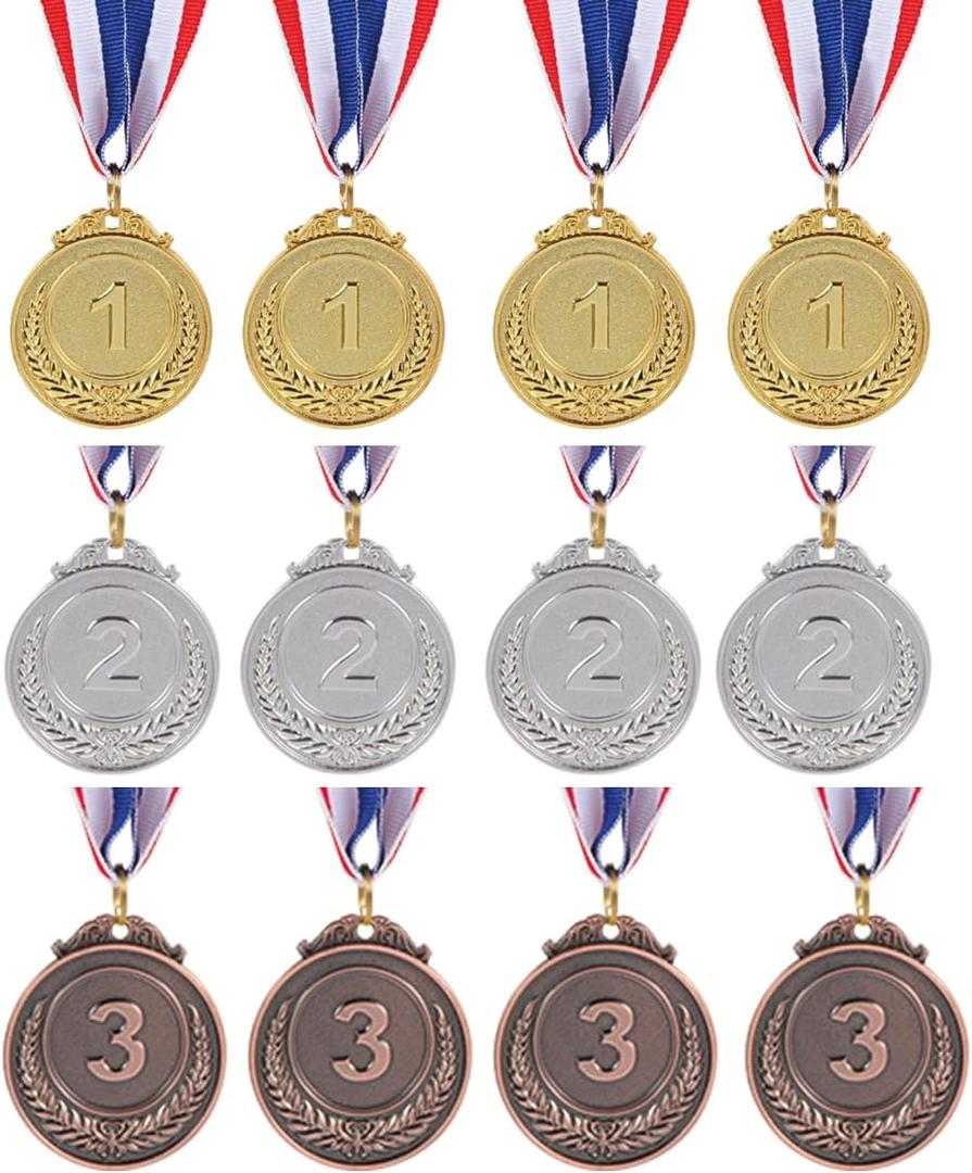 12 Pieces Gold Silver Bronze Award Medals-Winner Medals Gold Silver Bronze Prizes for Competitions, Party,Olympic Style,Olympic Decorations 2 Inches