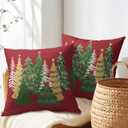 Kawani Christmas Red Decorative Pillow Covers 18x18 Inch Set of 2 Christmas Tree Outdoor Throw Pillow Covers Winter Xmas Holiday Pillowcases Cushion Covers for Home Couch Christmas Decor