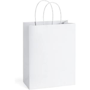 BagDream 50Pcs Gift Bags 8x4.25x10.5 Kraft Paper Gift Bags with Handles Bulk for Shopping, Wedding, Party Favor, Merchandise, Retail, White Paper Grocery Sacks