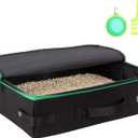 petisfam Portable Travel Litter Box for Cats with Lid to Contain Litter and Odor. Easy to Carry, Clean and Store. Easy for Car Travel, Hotle Stays, Flying with Cats (Medium, Black)