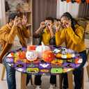 Halloween Round Fitted Tablecloth with Elastic Pumpkin Ghost Bat Spider Web Round Table Cover Waterproof Kitchen Decor Cover for Patio Holiday Party Fits to 44"-48" Round Table (Purple, 48" (Round))