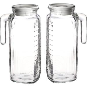Bormioli Rocco Gelo Set of 2 Glass pitchers, 33.75 Jug with White Lid, Carafe for Homemade Juice, Iced Tea, Cold Brew, Dishwasher Safe Made in Italy