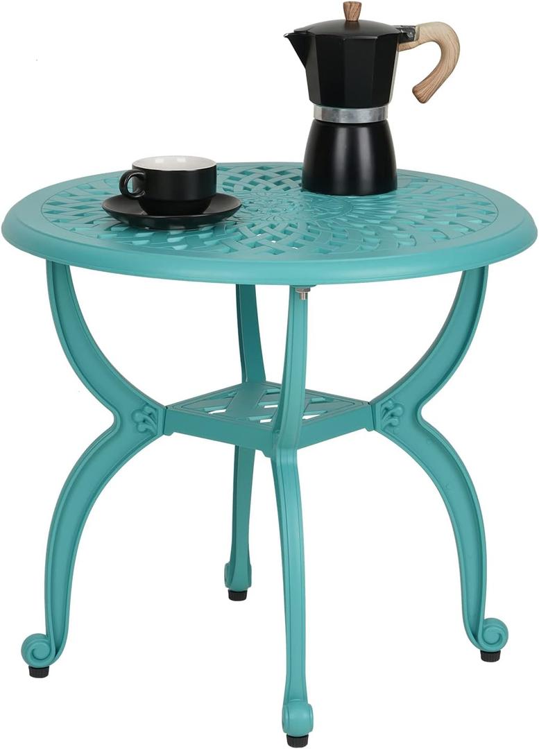 YKSY&YKSY Jardin DE Centennial Cast Aluminum Outdoor Side Table,Anti-Rust Outdoor End Table,Patio Coffee Bistro Table for Indoor,Garden,Porch,Balcony(Round Blue)