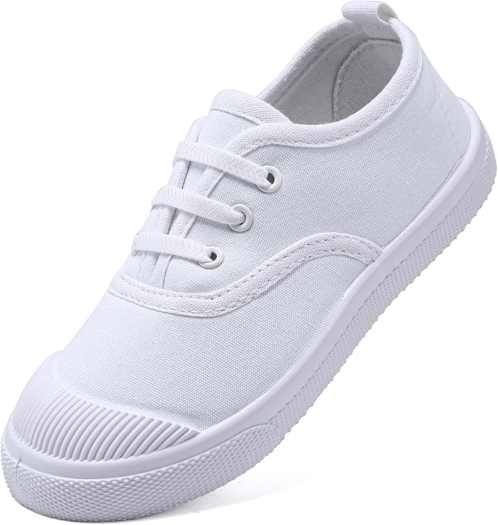 Toddler Kids White Canvas Shoes for Boys Girls Sneakers Slip-on Comfortable Fashion Light Weight Skin-Friendly Causal Running Tennis Shoes (White, 33)