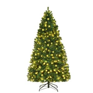  7Ft Pre-Lit PVC Hinged Christmas Tree 300 LED Lights Green
