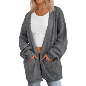 LILLUSORY Womens Oversized Cardigans Soft Knit Cardigan Sweater with Pockets (X-Large, Dark Grey)