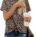 Blooming Jelly Womens Leopard Print Tops Short Sleeve Round Neck Casual T Shirts Tees XL