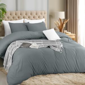 Utopia Bedding Duvet Cover Set with Pillowcases - 3 Pieces Bedding Duvet Cover with Zipper Closure - 1 Duvet Cover with 2 Pillowcases - Soft Brushed Microfiber (Queen, Grey)
