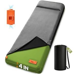 Self Inflating Sleeping Pad with Electric Pump, 4" Ultra-Thick Memory Foam Camping Pad, 9.5 R-Value 4 Season Camping Mattress Pad with Removable Cover, Camping Essentials Gear for Tent Travel Car