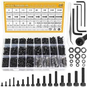 2180 Pieces Black M2 M3 M4 M5 Hex Socket Head Cap Screws Nuts Washers Assortment Kit, Metric Screw Assortment with Hex Wrenches, 12.9 Grade Alloy Steel, Fully Threaded