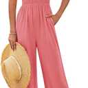 GRACE KARIN Jumpsuits for Women Bow Tie Front Overalls Smocked Tops Wide Legs Casual Knitted Outfits with Pockets (Large, salmon)