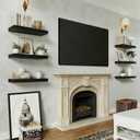 YIPINMUGE Solid Wood Floating Wall Shelves, Wall Mounted Display Bookshelf for Bedroom, Bathroom, Kitchen, Living Room, Decor Wall,Floating Shelf (Black, 35.8'W *9.25" D*1.57" H,Set of 2)