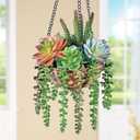 Collections Etc Hanging Colorful Faux Succulents in Rattan Basket