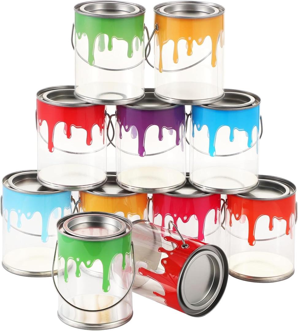 24 PCS Plastic Empty Paint Cans Buckets with Metal Lids - PVC Mini Paint Cans, 8 Colors Ideal for Art Parties Weddings Birthdays Picnics