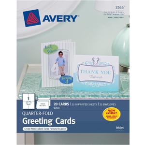 Avery Printable Greeting Cards, Quarter-Fold, 4.25" x 5.5", Matte White, 20 Blank Cards with Envelopes (3266)