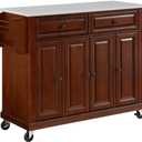 Crosley Furniture Full Size Stone Top Rolling Kitchen Island Storage Cart, Microwave Stand, Spice Rack, Mahogany