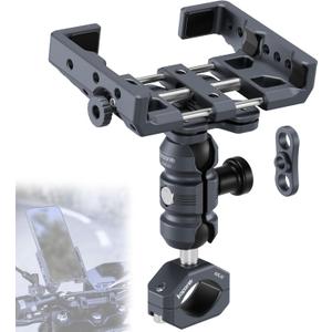 Motorcycle Phone Mount Kit, Anti-Theft Dual Socket Arm, 360 Rotate Phone Clip and Aluminum Handlebar Clamp Mount U-Bolt Base for Bike/ATV/Scooter Handlebar for 5.5-7" Smartphone (KPS-19)