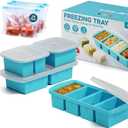 4-Pack Silicone Freezer Trays with Lid & 20 Bags - Multi-Size 1-Cup & 2-Cup Portions, Food-Grade Silicone Freezer Molds for Soup & Meal Prep - Freezer Storage Containers, Oven & Dishwasher Safe - Blue