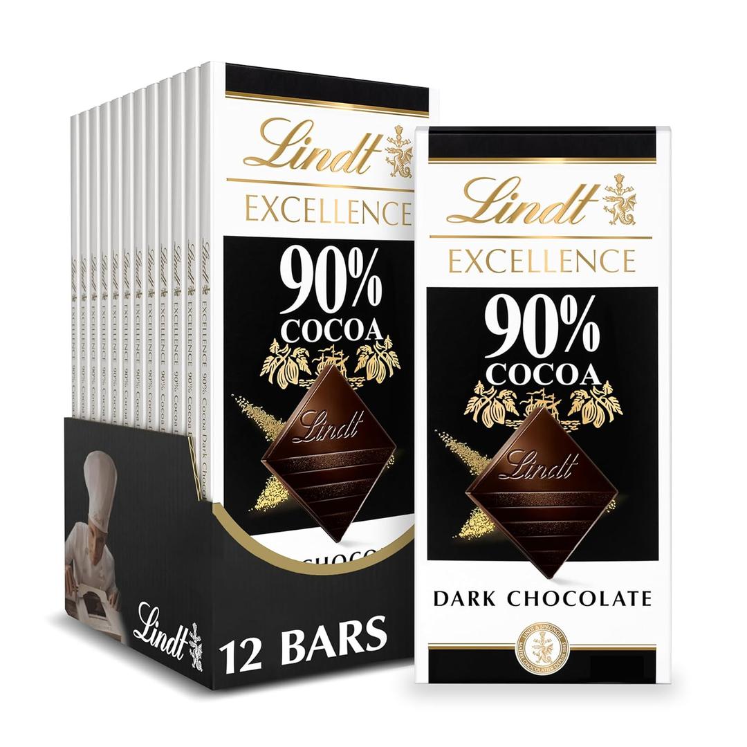 Lindt EXCELLENCE 90% Cocoa Dark Chocolate Candy Bar, Dark Chocolate, 3.5 oz. Bar (3.5 Ounce (Pack of 12))