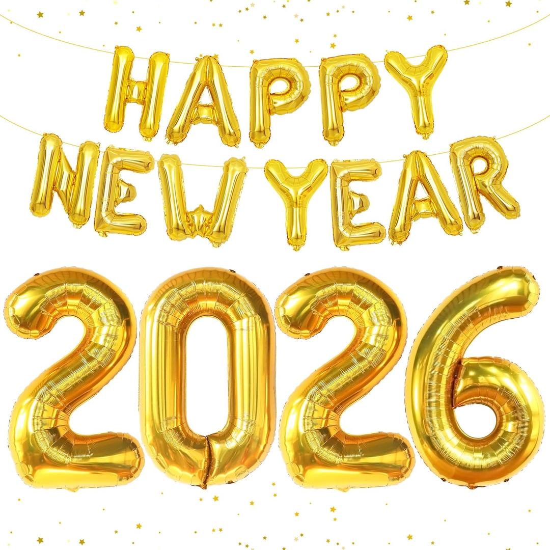 KatchOn, Gold Happy New Years Balloons - 40 Inch | New Year Eve Balloons for Happy New Years Decorations 2026 | NYE Banner 2026 | New Years Eve Party Supplies 2026, NYE Decorations