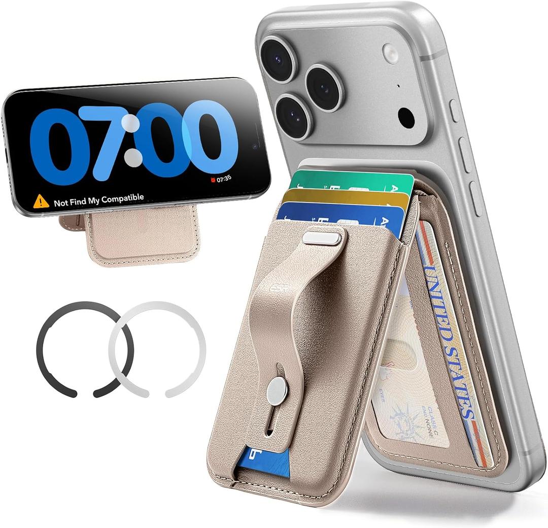 ESR Aura for MagSafe Wallet Stand w Grip, RFID Blocking w MagSafe Ring, 5 Card Holder for Phone Case, Magnetic Wallet for iPhone 17e/17/16/15/14/13/12(Not for Mini), Selected Samsung,Desert Titanium